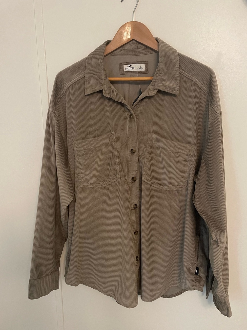 Hollister Taupe  Corduroy Button-Up Shirt/Jacket Oversized W/Pockets Size L NWT